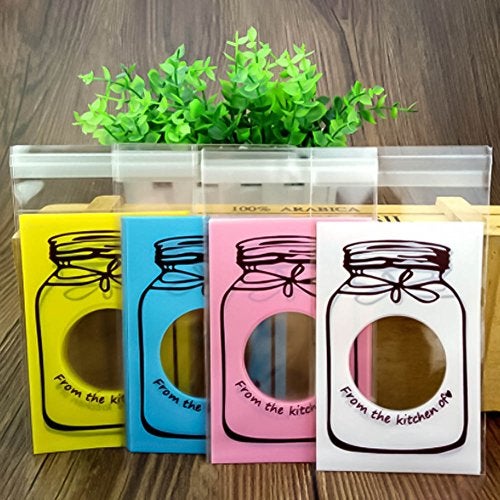 Desi Rang Plastic Transparent Candy Cookie Chocolate Gift Bag Self Adhesive Pouch Birthday Wedding Party Conference Meeting seminar Supplies with jar Bottle Pattern (50 pcs,Yellow,Large) - Image 4
