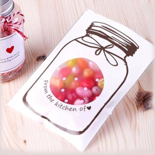 Desi Rang Plastic Transparent Candy Cookie Chocolate Gift Bag Self Adhesive Pouch Birthday Wedding Party Conference Meeting seminar Supplies with jar Bottle Pattern (50 pcs,Yellow,Large) - Image 5