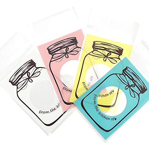 Desi Rang Plastic Transparent Candy Cookie Chocolate Gift Bag Self Adhesive Pouch Birthday Wedding Party Conference Meeting seminar Supplies with jar Bottle Pattern (50 pcs,Yellow,Large) - Image 1