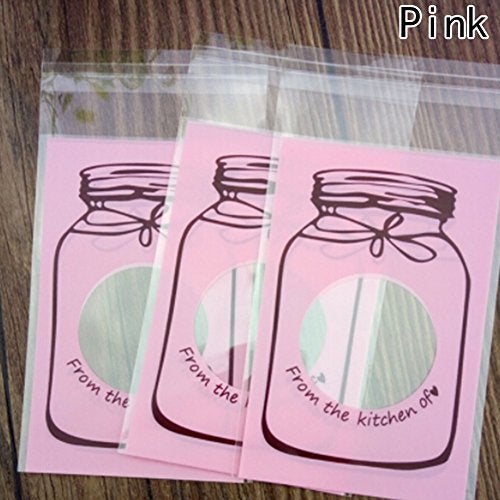 Desi Rang Plastic Transparent Candy Cookie Chocolate Gift Bag Self Adhesive Pouch Birthday Wedding Party Conference Meeting seminar Supplies with jar Bottle Pattern (50 pcs,Yellow,Large) - Image 3