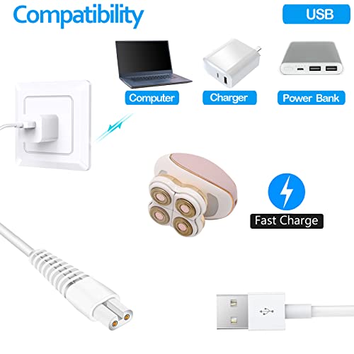 ATUOE Charging Cable Replacement for Flawless Legs Shaver, 2 Pack Power Cord Electric Trimmer Charger Cable Charger Cord for Finishing Touch Flawless Legs Hair Remover Electric Shaver for Women, White - Image 5