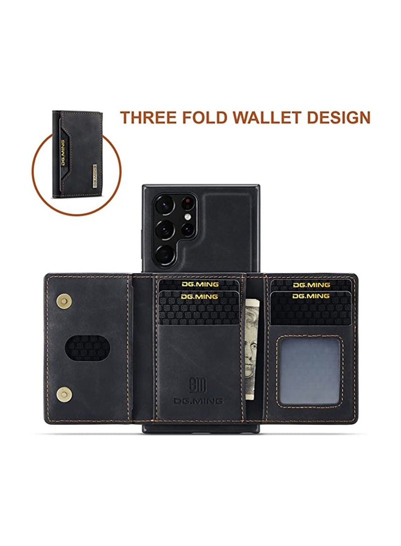 DGMING Protector for Samsung Galaxy S23 Ultra Wallet Case 2 in1 Detachable Leather Wallet Back Cover for Samsung Galaxy S23 Ultra Magnetic Wallet Protective Guard Shell with Stand + Card Holder Black - Image 4