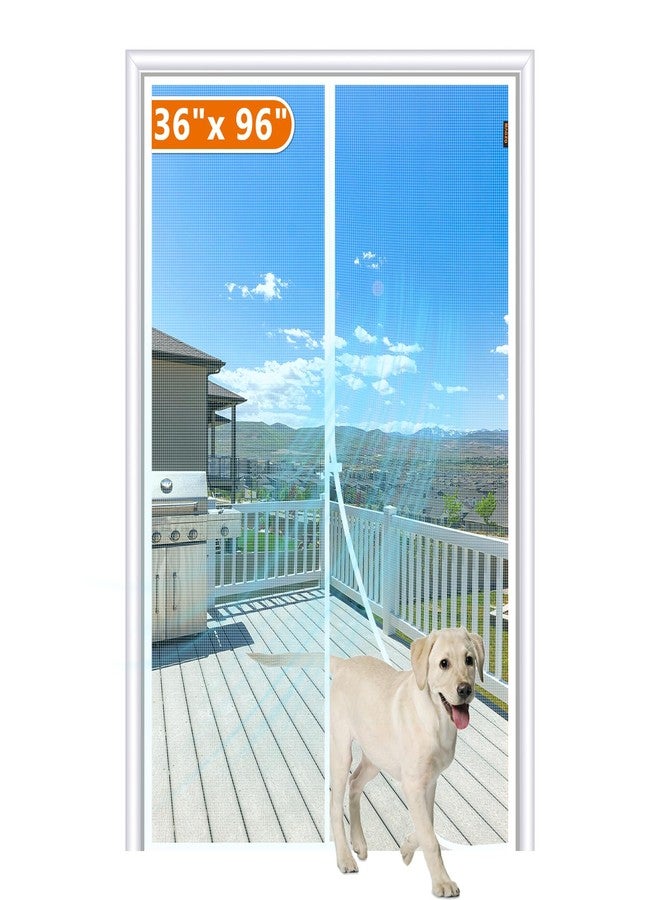 MAGZO Magnetic Screen Door Fit Door Size 36 x 96 Inch, Actual Screen Size 38" x 97" Durable Polyester Curtain Mesh Middle Opening Door Mesh with Full Frame Hook&Loop, White - Image 1