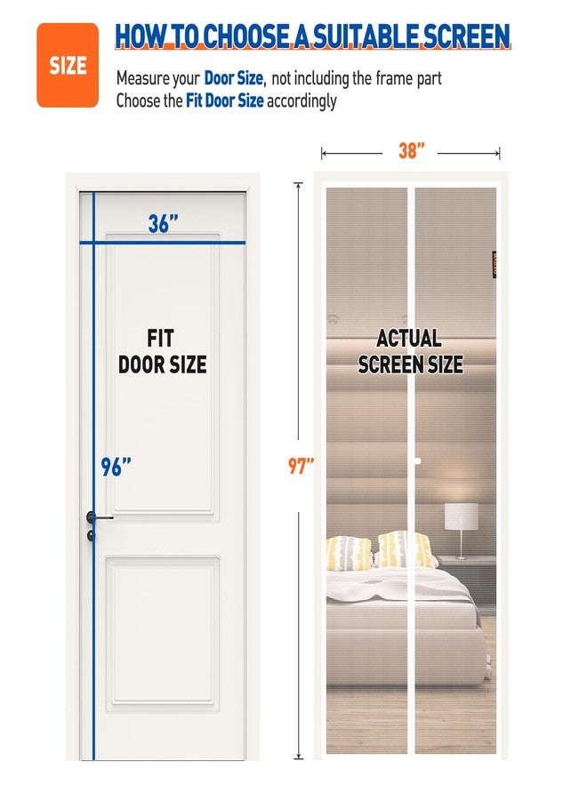 MAGZO Magnetic Screen Door Fit Door Size 36 x 96 Inch, Actual Screen Size 38" x 97" Durable Polyester Curtain Mesh Middle Opening Door Mesh with Full Frame Hook&Loop, White - Image 2