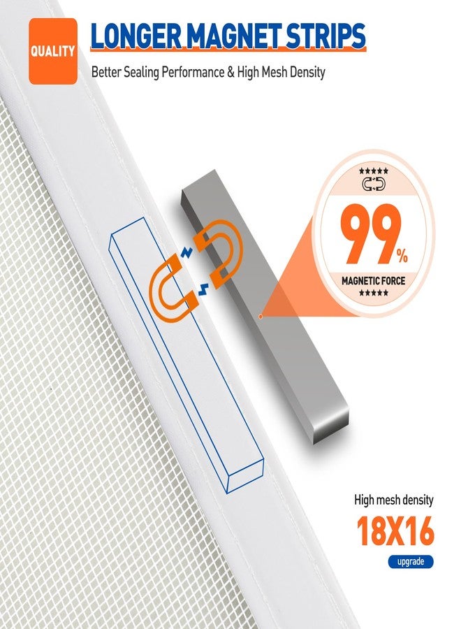 MAGZO Magnetic Screen Door Fit Door Size 36 x 96 Inch, Actual Screen Size 38" x 97" Durable Polyester Curtain Mesh Middle Opening Door Mesh with Full Frame Hook&Loop, White - Image 3