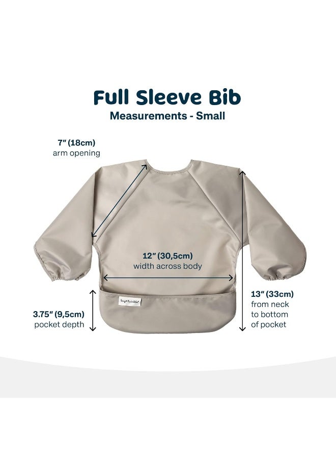 Tiny Twinkle Mess Proof Baby Bibs, 2pk Waterproof Smock Baby Bibs for Eating, Machine Washable Long Sleeve Bibs, Baby Led Weaning, Toddler Bibs, BLW Supplies (Grey Indigo, Small 6-24 Months) - Image 4