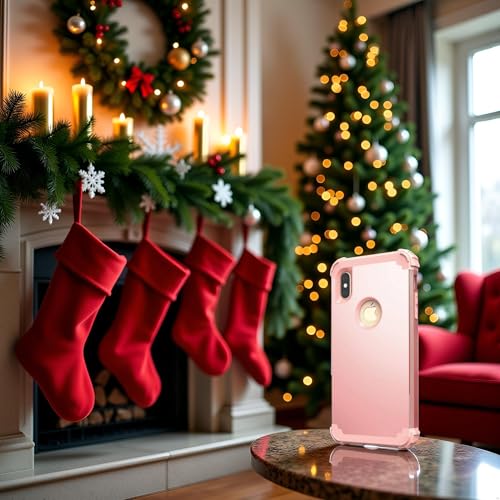 IDweel for iPhone Xs Max Case with Tempered Glass Screen Protector, 3 in 1 Shock Absorption Heavy Duty Protection Hard PC Cover Soft Silicone Bumper Full Body Sturdy Case, Rose Gold - Image 2