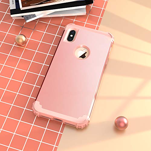 IDweel for iPhone Xs Max Case with Tempered Glass Screen Protector, 3 in 1 Shock Absorption Heavy Duty Protection Hard PC Cover Soft Silicone Bumper Full Body Sturdy Case, Rose Gold - Image 3
