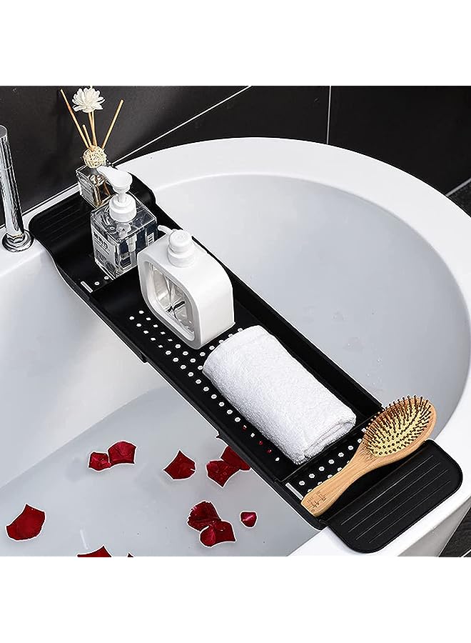vesus Bathtub Shelf Extendable Bathroom Bathtub Tray Retractable Multifunctional Bath Tray Towel Book Holder Storage Organizer (Black) - Image 1
