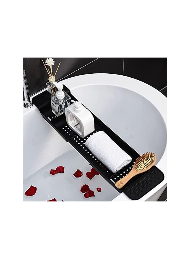vesus Bathtub Shelf Extendable Bathroom Bathtub Tray Retractable Multifunctional Bath Tray Towel Book Holder Storage Organizer (Black) - Image 2