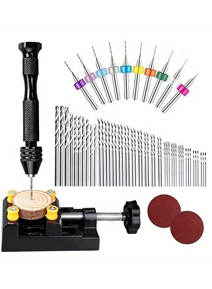 62pcs Hand Drill Tool Set, Jewelry Drill Resin Drill Mini Drill Hand Drill, For Jewelry Making Pin Vise Hand Drill Hand Drill For Resin Micro Drill Bit Mini Drill Set  - Image 1