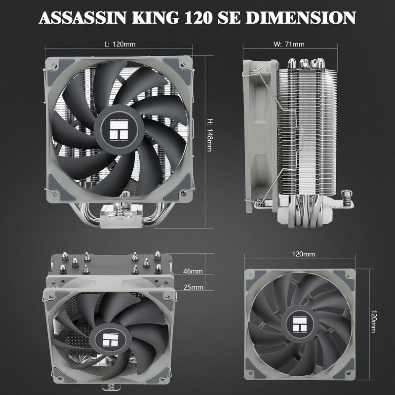 ثيرمالرايت مبرد هواء CPU من Thermalright Assassin King 120 SE، 5 أنابيب حرارية، مروحة TL-C12C PWM، تقنية AGHP، متوافق مع AMD AM4 AM5/Intel LGA 1700/1150/1151/1155/1200 - Image 5