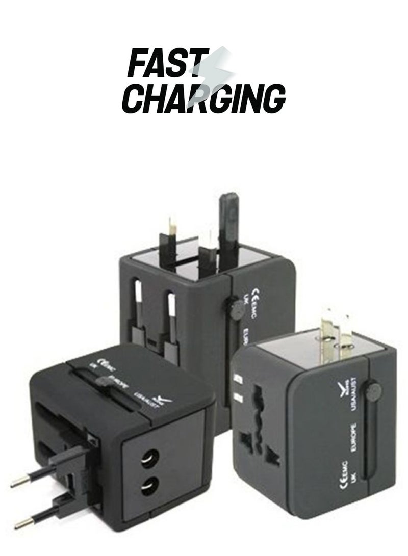 Universal Travel Adapter Charger With 2 Port Black