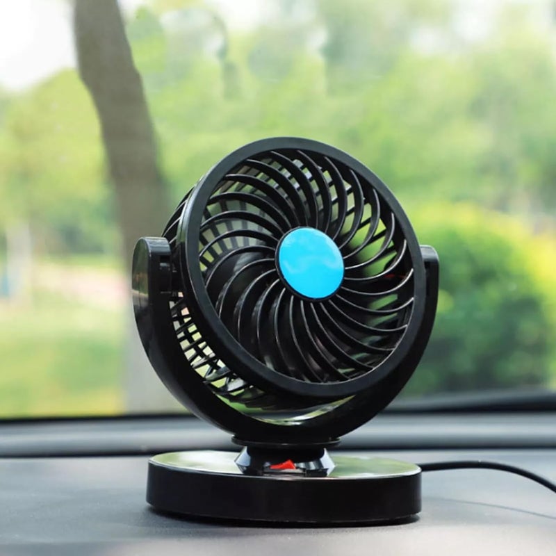 AutoBizarre 12V Electric Car Cooling Fan 360° Rotatable Single Head Air Circulator Fan Manual Rotation Single Speed for All Cars (Black) - Image 1