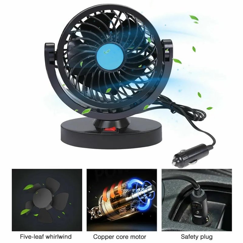 AutoBizarre 12V Electric Car Cooling Fan 360° Rotatable Single Head Air Circulator Fan Manual Rotation Single Speed for All Cars (Black) - Image 3