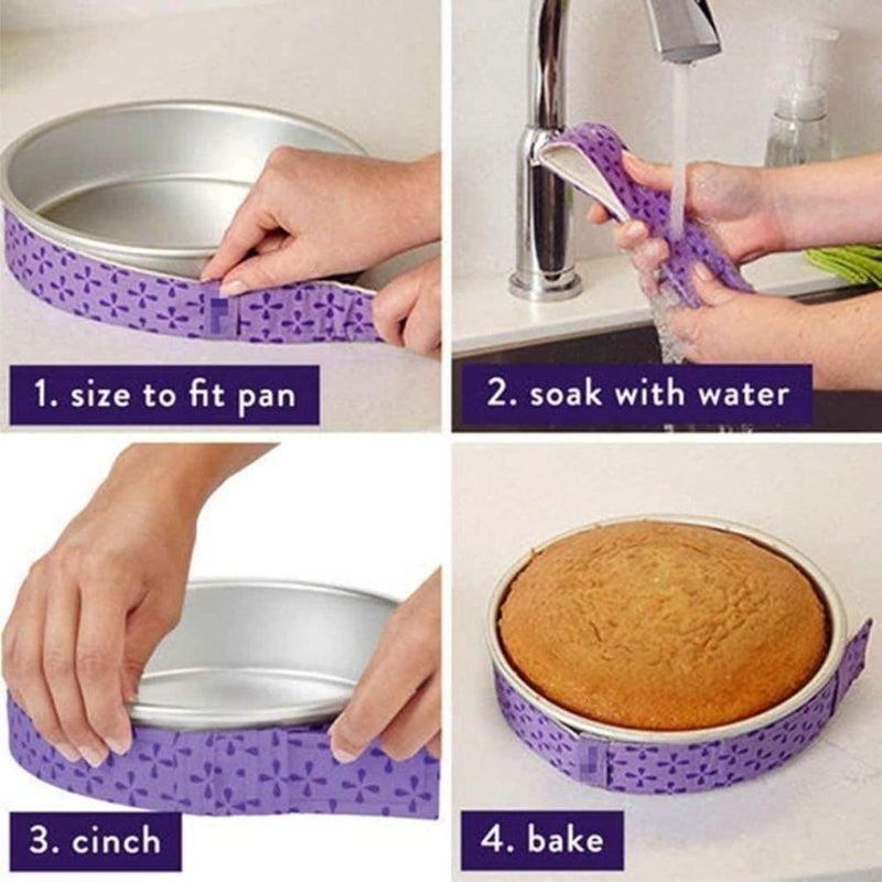 Bake House 4Pc Cake Pan Strips Protector Bake Even Strip Belt Bake Even Bake Moist Level Cakes Baking Tool Bakeware Multi  - Image 2