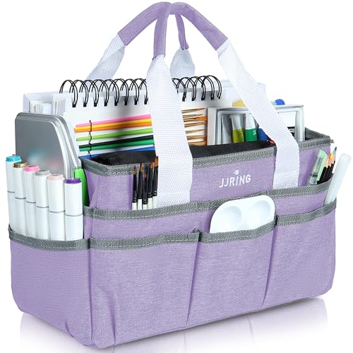 JJRING Craft Organizer Tote Bag, Art Storage Caddy with Multiple Pockets, Lilac Sewing Bag for Art, Craft, Scrapbooking, Medical, and Office Supplies Storage - Image 1