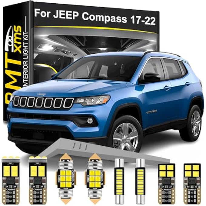 BMT xms طقم إضاءة داخلية LED بديلة لسيارة جيب كومباس 2017-2022، 17 قطعة، لمبات بيضاء باردة 6000 كلفن - Image 1