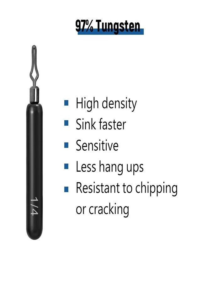 Fishfun 12Pcs Tungsten Drop Shot Weights Sinkers for Bass Fishing, Tungsten Dropshot Fishing Weights, Black Clip On Skinny, 1/8 oz - Image 2