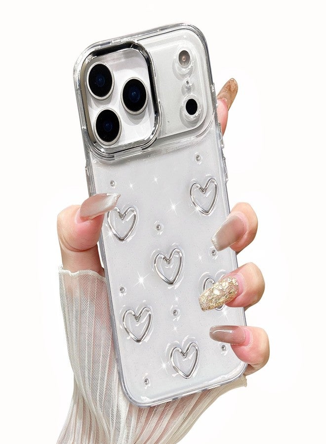 EYZUTAK جراب EYZUTAK لهاتف iPhone 17 Pro Max، جراب هاتف لامع ثلاثي الأبعاد على شكل قلوب، تصميم جمالي أنيق على شكل قلب كريستالي شفاف، غطاء حماية شفاف من مادة TPU ناعمة ومتينة للنساء والفتيات - على شكل قلب - Image 1