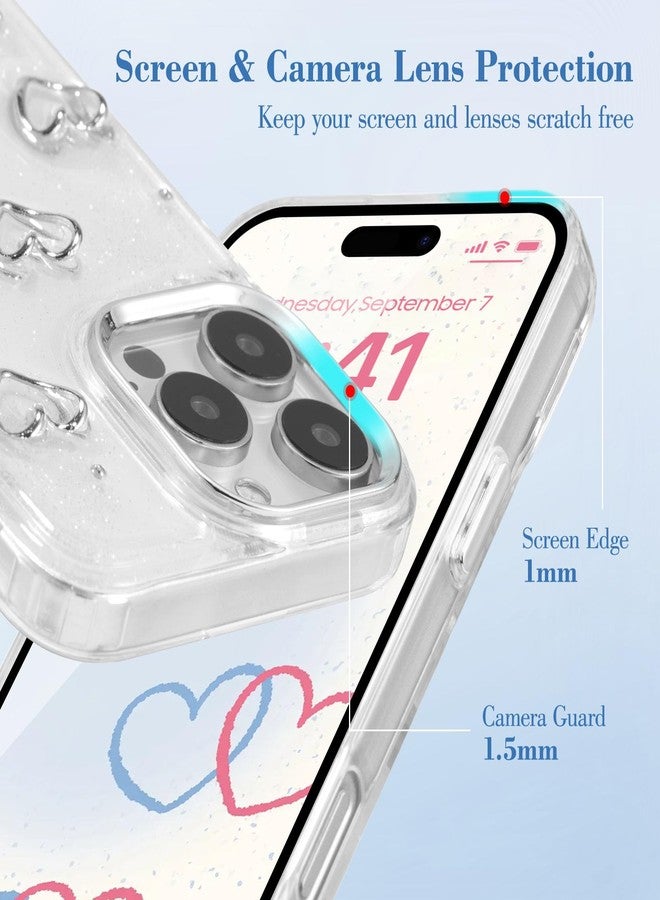 EYZUTAK جراب EYZUTAK لهاتف iPhone 17 Pro Max، جراب هاتف لامع ثلاثي الأبعاد على شكل قلوب، تصميم جمالي أنيق على شكل قلب كريستالي شفاف، غطاء حماية شفاف من مادة TPU ناعمة ومتينة للنساء والفتيات - على شكل قلب - Image 5