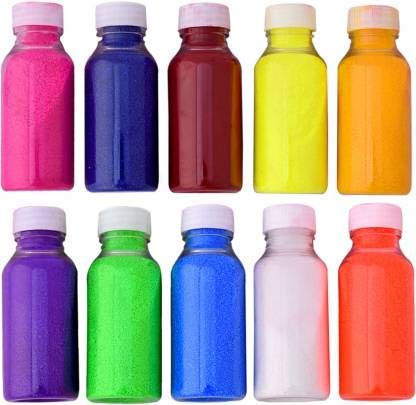 Buyent Rangoli Colour Powder Bottle Rangoli Powder Combo Set of 10 Rangoli Ceramic Colour Pack 90gm Each Color in Bottle Rangoli Colour Powder for Floor Pongal Diwali Rangoli Decoration for Home 10  - Image 1