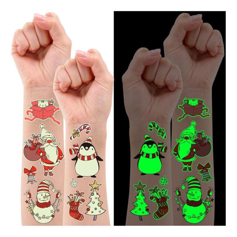 Partywind 10 Sheets Luminous Christmas Temporary Tattoos for Kids Stocking Stuffers, Christmas Party Decorations Supplies Favors for Birthday, Xmas Holiday Stickers Games Toys for Boys Girls - Image 1