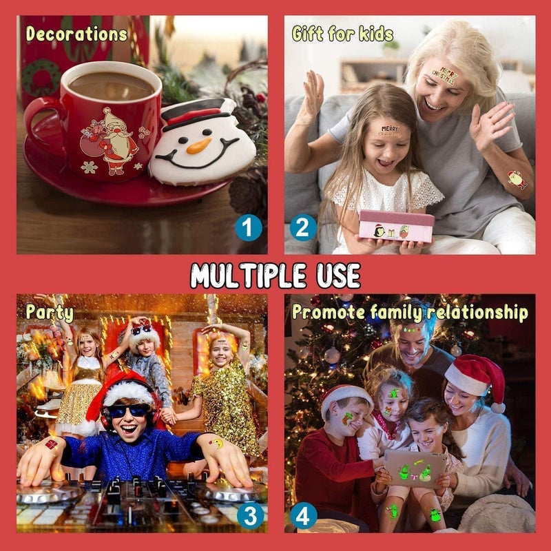 Partywind 10 Sheets Luminous Christmas Temporary Tattoos for Kids Stocking Stuffers, Christmas Party Decorations Supplies Favors for Birthday, Xmas Holiday Stickers Games Toys for Boys Girls - Image 3