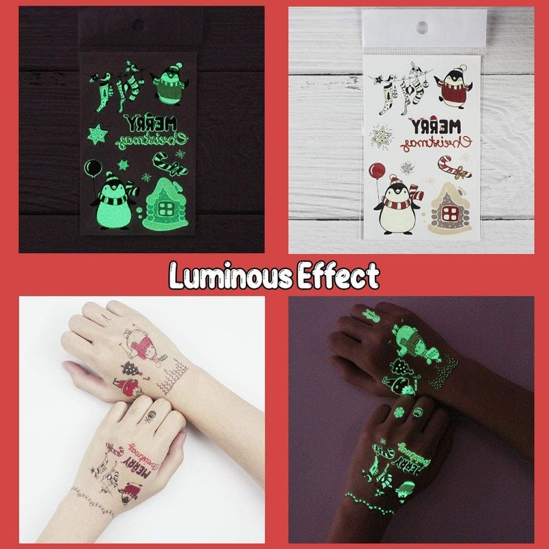 Partywind 10 Sheets Luminous Christmas Temporary Tattoos for Kids Stocking Stuffers, Christmas Party Decorations Supplies Favors for Birthday, Xmas Holiday Stickers Games Toys for Boys Girls - Image 2