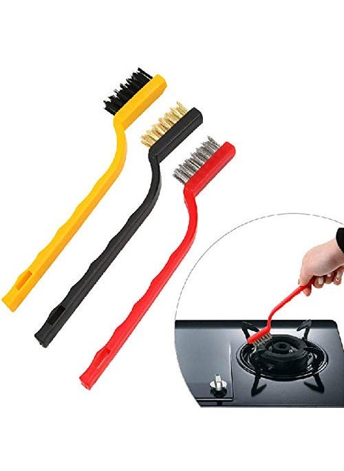 vyndamax vyndamax Gas Cleaning Tool Kit Wire Brush Set Brass Nylon Stainless Steel Bristles Household Cleaning Brush for Gas Stove Burner Car Kitchen Tiles Tap Cleaning Tool 