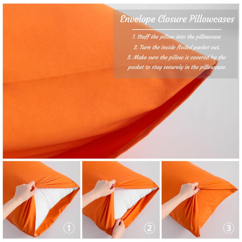 NTBAY King Pillow Cases Set of 2  2 Pack Brushed Microfiber 20x40 Pillow Cases  Soft  Wrinkle  Fade  Stain Resistant Orange Pillow Cases with Envelope Closure  20x40 Inches  Orange - Image 4