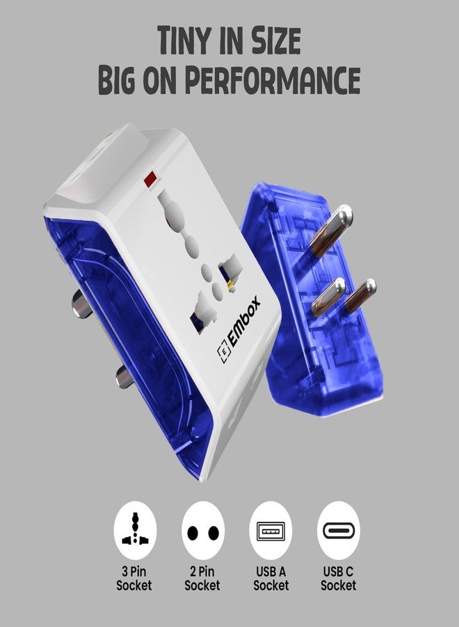 EMBOX مقبس متعدد الأطراف ثلاثي الأطراف من إمبوكس - محول سفر عالمي مع مفتاح أمان فردي ومؤشر LED - وصلة تمديد ثلاثية الاتجاهات للمنزل والمكتب والسفر - 6 أمبير - 250 فولت (عبوة متعددة الأطراف من قطعة واحدة - أزرق) - Image 3