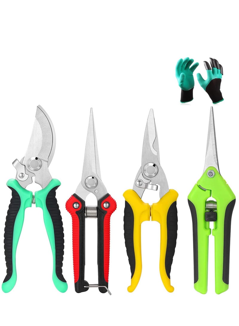 Generic 4 Pcs Garden Pruning Shears with Gardening Gloves, Garden Professional Secateurs, Handheld Scissors Set, Heavy Duty Garden Bypass Pruning Shears,Tree Trimmers Secateurs, Hand Pruner  - Image 1