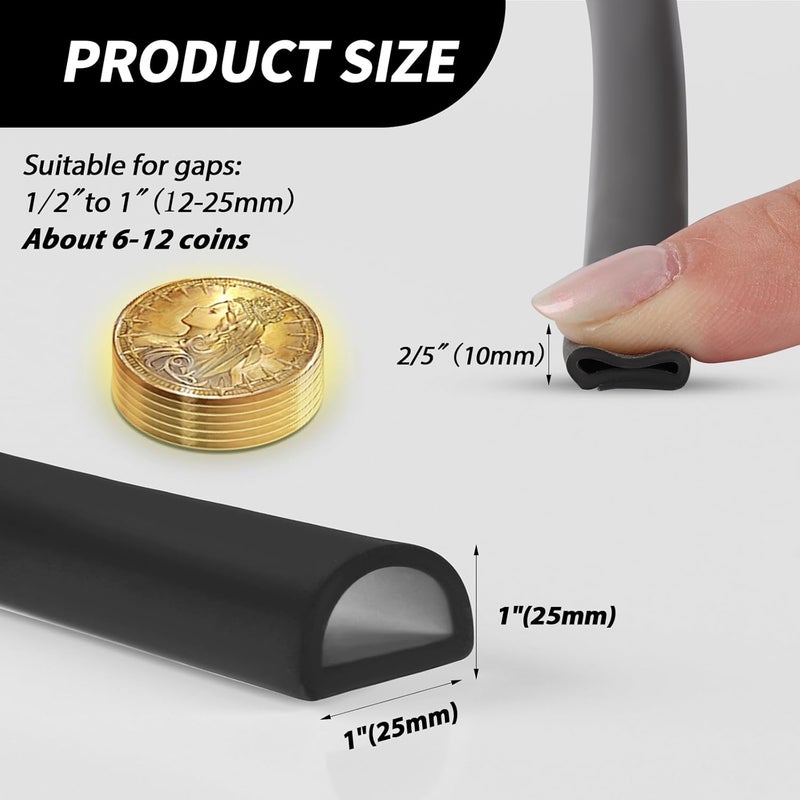 Neyway Silicone Weather Stripping Door Seal, 20FT Self Adhesive D Shaped Door Seal Strip for Door Frame, Door Insulation Strip Window Seal, W:1 in; H:1 in; 20Feet - Image 2
