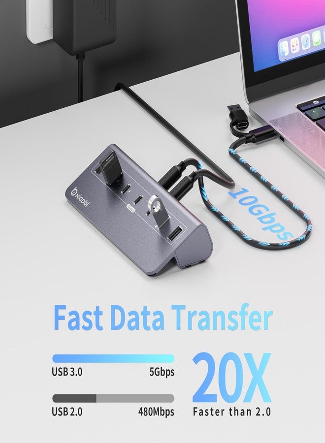xiaobi USB C Hub,Powered USB Hub with 5V 3A Power Adapter, 10Gbps USB Splitter with 4 USB-A and 3 USB-C Ports, 7-Port Type C Multiport Adapter for MacBook Air/Pro, iPhone 16/15, Laptop and More - Image 3