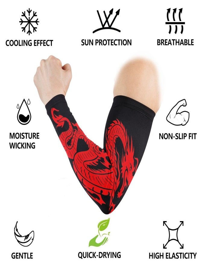 ZZKKO Red Dragon Cooling Arm Sleeves Cover Uv Sun Protection for Men Women Running Golf Cycling Arm Warmer Sleeves 1 Pair - Image 2
