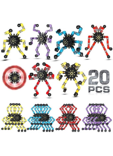 20 Pcs Transformable Chain Robot Finger Spinner Robot Deformed Mechanical Spiral Twister Fingertip Spinners Spiral Twister Fingertip Decompression Fingertip Spinner For Adults Teens