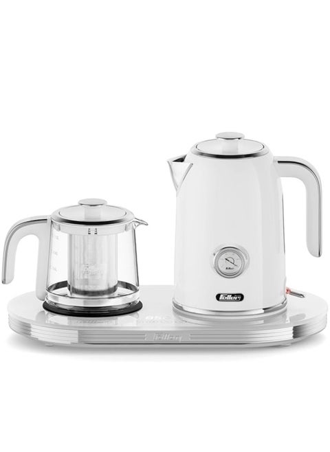 Feller Germany 2200 W 2-in-1 Retro Teamaker/Coffee Maker +1.7L Stainless Steel Electric Kettle with Strix, Adjustable Touch Teapot Temp+LED Display, TS490, (White)