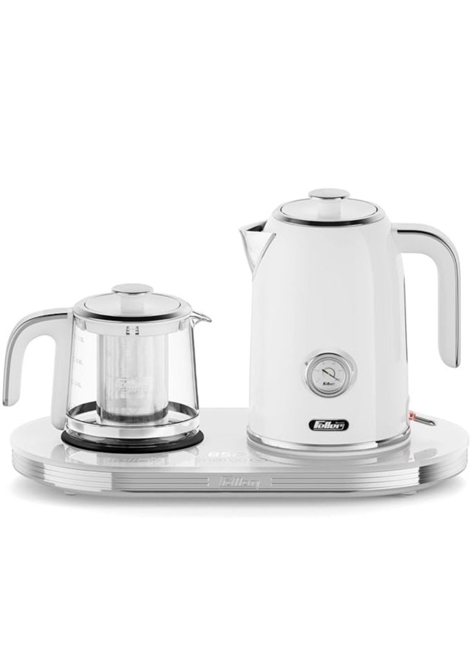 Feller Germany 2200 W 2-in-1 Retro Teamaker/Coffee Maker +1.7L Stainless Steel Electric Kettle with Strix, Adjustable Touch Teapot Temp+LED Display, TS490, (White)