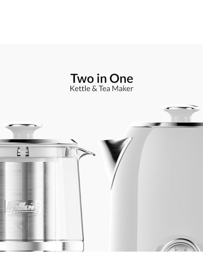 Feller Germany 2200 W 2-in-1 Retro Teamaker/Coffee Maker +1.7L Stainless Steel Electric Kettle with Strix, Adjustable Touch Teapot Temp+LED Display, TS490, (White)