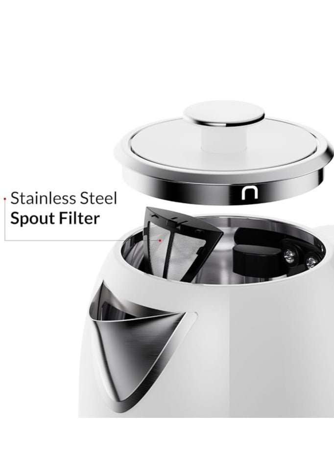 Feller Germany 2200 W 2-in-1 Retro Teamaker/Coffee Maker +1.7L Stainless Steel Electric Kettle with Strix, Adjustable Touch Teapot Temp+LED Display, TS490, (White)