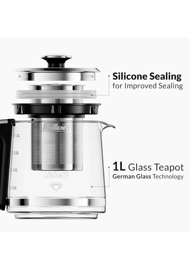 Feller Germany 2200 W 2-in-1 Retro Teamaker/Coffee Maker +1.7L Stainless Steel Electric Kettle with Strix, Adjustable Touch Teapot Temp+LED Display, TS490, (White)