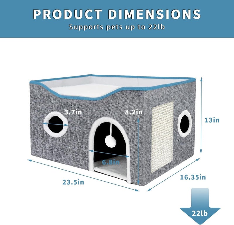 Earwig Cat Bed for Indoor Cats Cube House, Covered Cat Cave Beds & Furniture with Scratch Pad and Hideaway Cat,Round Window, Cute Modern Cat Condo for Multi Small Pet Large Kitten Kitty (EA-01) - Image 2