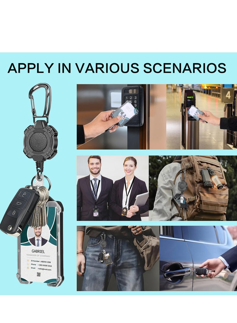 DMG TECH Badge Holder, ID Card Holder with Retractable Metal Clip, Heavy Duty Carabiner Badge Reel Keychain with Lanyard, for Office and School Use - Image 2