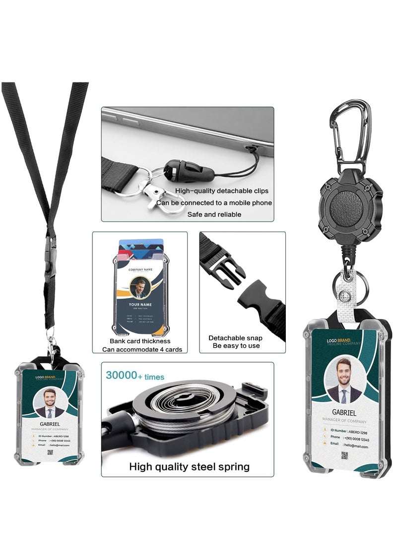 DMG TECH Badge Holder, ID Card Holder with Retractable Metal Clip, Heavy Duty Carabiner Badge Reel Keychain with Lanyard, for Office and School Use - Image 3