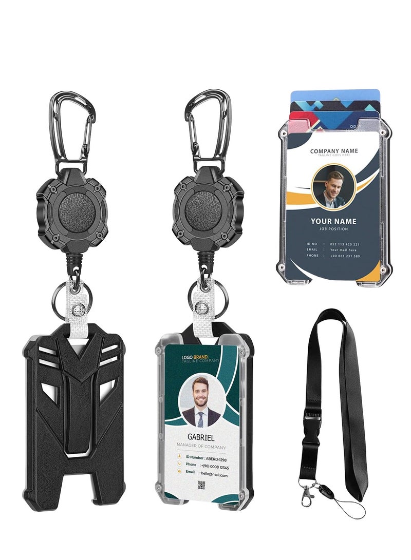 DMG TECH Badge Holder, ID Card Holder with Retractable Metal Clip, Heavy Duty Carabiner Badge Reel Keychain with Lanyard, for Office and School Use - Image 1