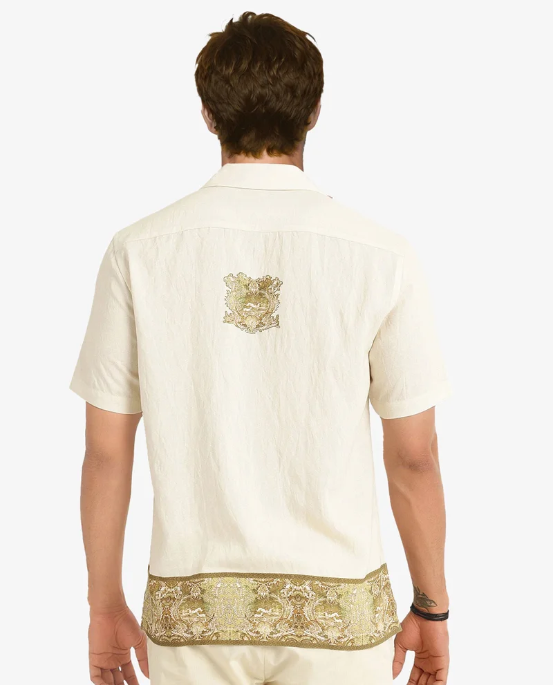 Rare Rabbit Men's Decorative Print Cuban Shirt