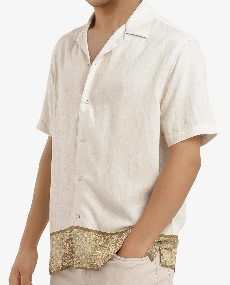 Rare Rabbit Men's Decorative Print Cuban Shirt