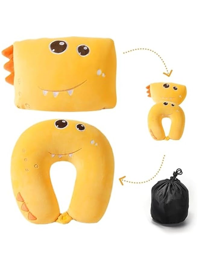 Generic Travel Pillow for Kids Adults, 2 in 1 Deformable Cartoon Kids Neck Pillow, Soft Airplane Pillow Cute Animal Flight Pillow Head Rest Neck Support for Car - Yellow Dinosaur - Image 1