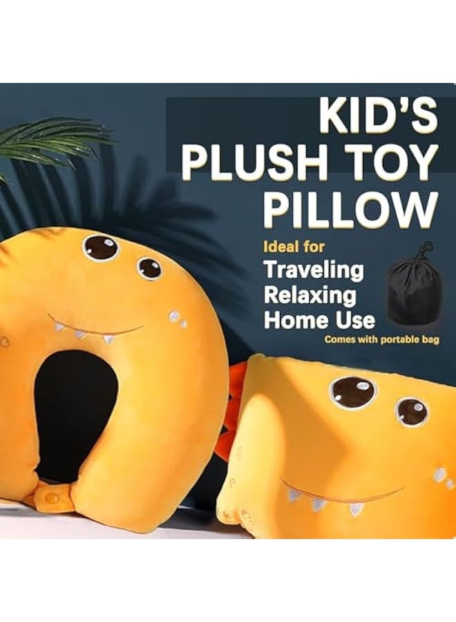 Generic Travel Pillow for Kids Adults, 2 in 1 Deformable Cartoon Kids Neck Pillow, Soft Airplane Pillow Cute Animal Flight Pillow Head Rest Neck Support for Car - Yellow Dinosaur - Image 2